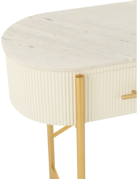 Console moderne chic Ovale 2 tiroirs en Marbre Blanc Bois MDF Métal Doré Wisteria - 8