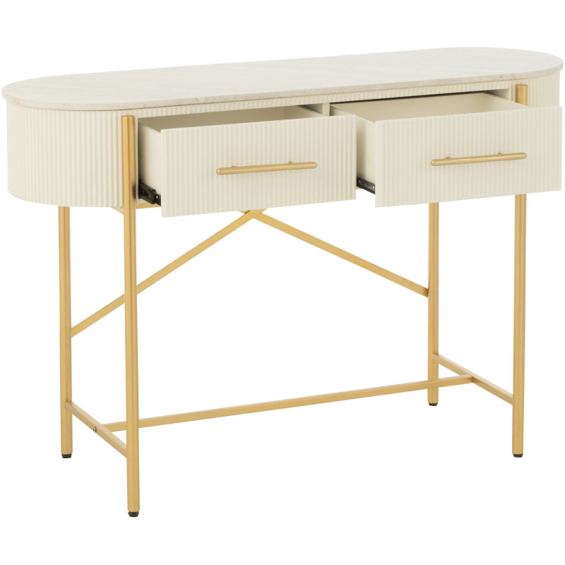 Console moderne chic Ovale 2 tiroirs en Marbre Blanc Bois MDF Métal Doré Wisteria - 10