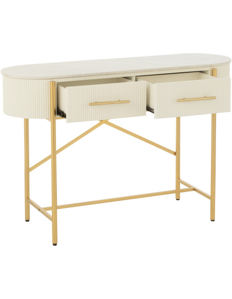 Console moderne chic Ovale 2 tiroirs en Marbre Blanc Bois MDF Métal Doré Wisteria - 10