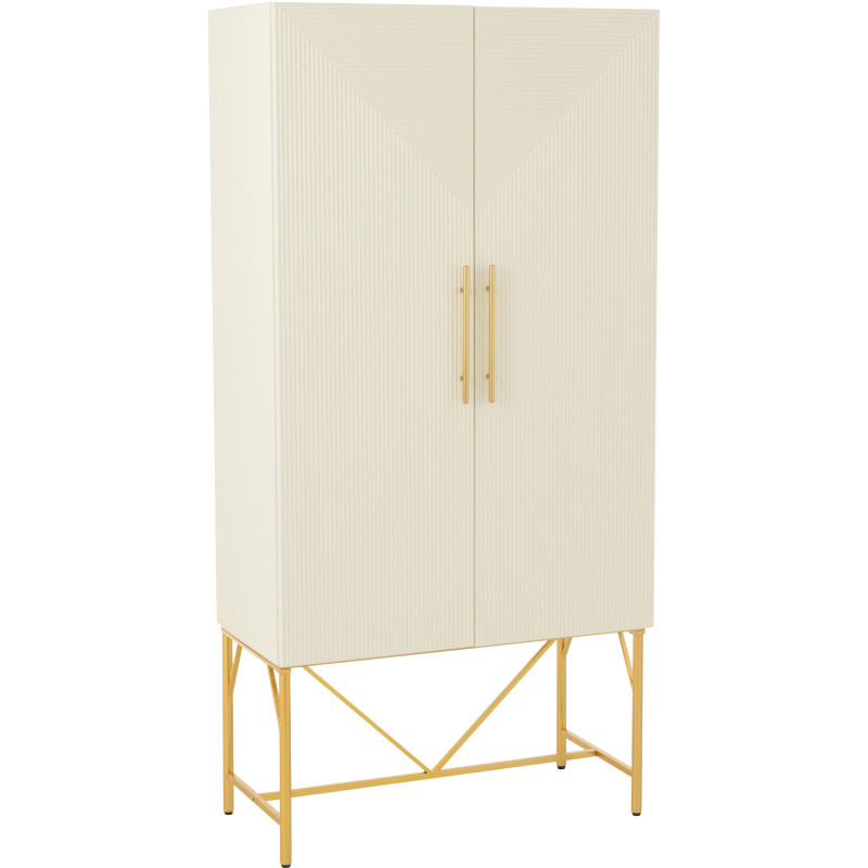 Grand Buffet moderne chic Haut Arrondi 2 portes en Marbre Blanc Bois MDF Métal Doré Wisteria - 1