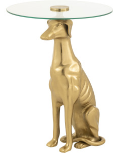 Table d'appoint originale chien Lévrier Ronde en Résine Doré Verre Transparent Dog - 1