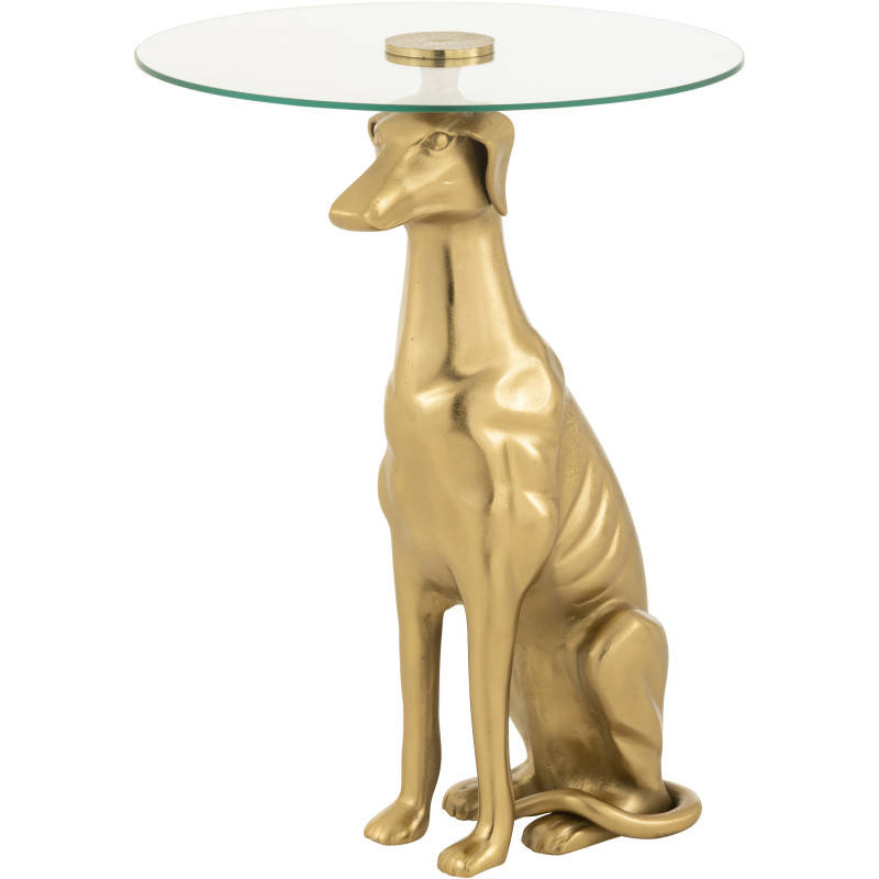 Table d'appoint originale chien Lévrier Ronde en Résine Doré Verre Transparent Dog - 1