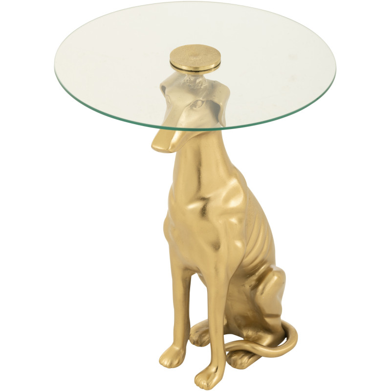 Table d'appoint originale chien Lévrier Ronde en Résine Doré Verre Transparent Dog - 2