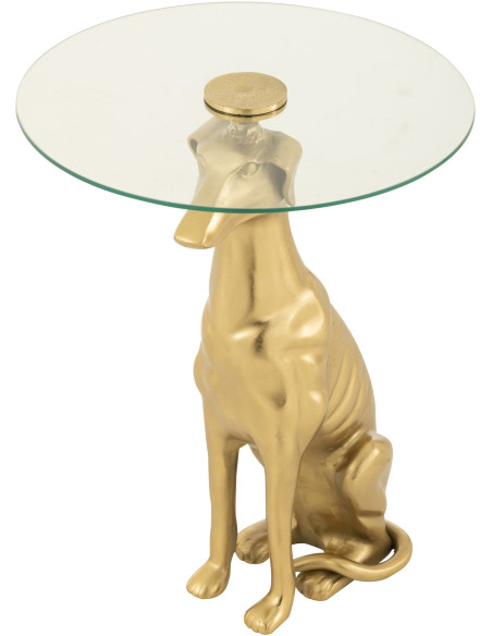 Table d'appoint originale chien Lévrier Ronde en Résine Doré Verre Transparent Dog - 2