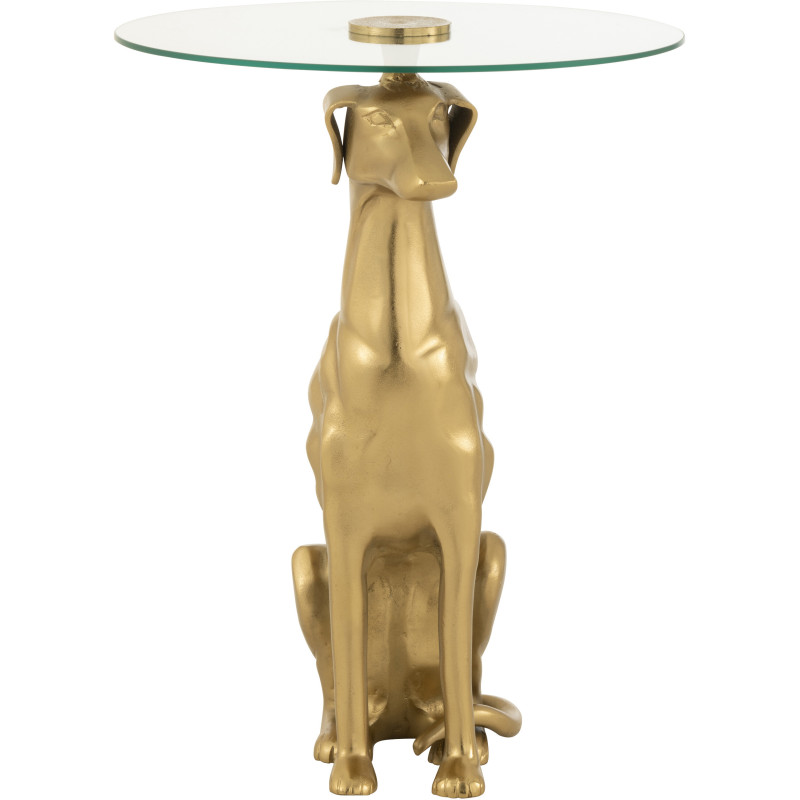 Table d'appoint originale chien Lévrier Ronde en Résine Doré Verre Transparent Dog - 3
