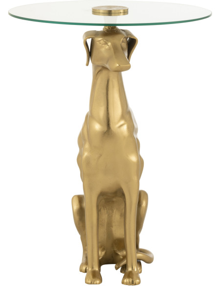 Table d'appoint originale chien Lévrier Ronde en Résine Doré Verre Transparent Dog - 3