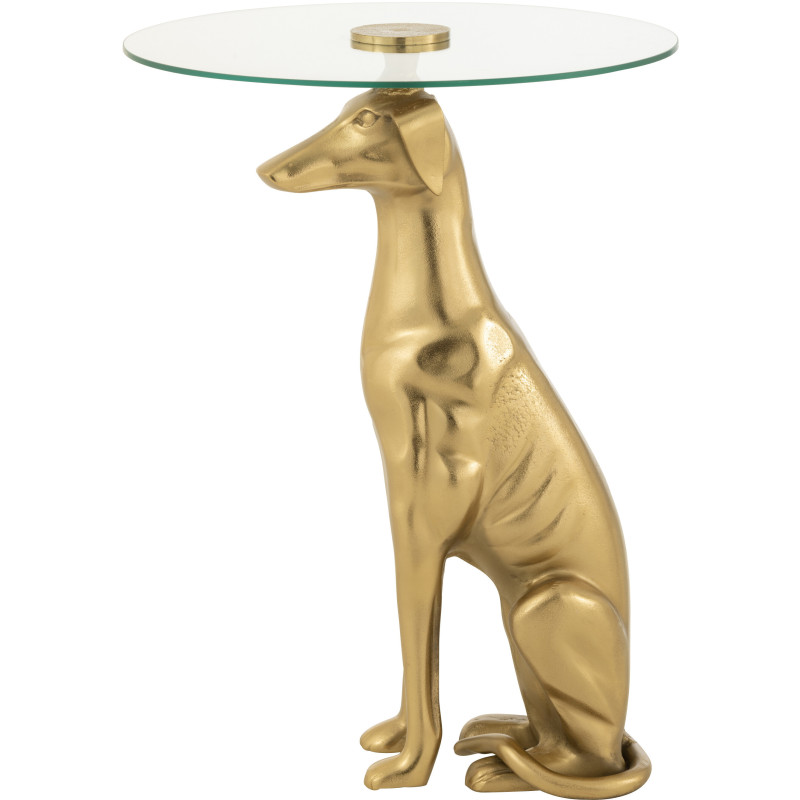 Table d'appoint originale chien Lévrier Ronde en Résine Doré Verre Transparent Dog - 4