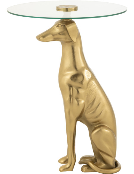Table d'appoint originale chien Lévrier Ronde en Résine Doré Verre Transparent Dog - 4