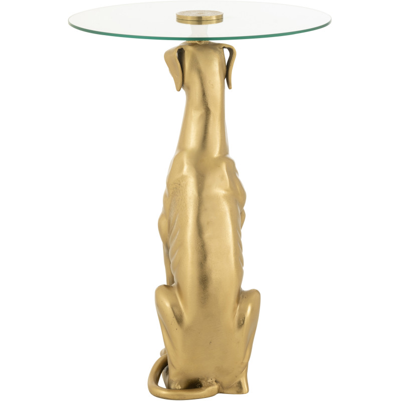 Table d'appoint originale chien Lévrier Ronde en Résine Doré Verre Transparent Dog - 5