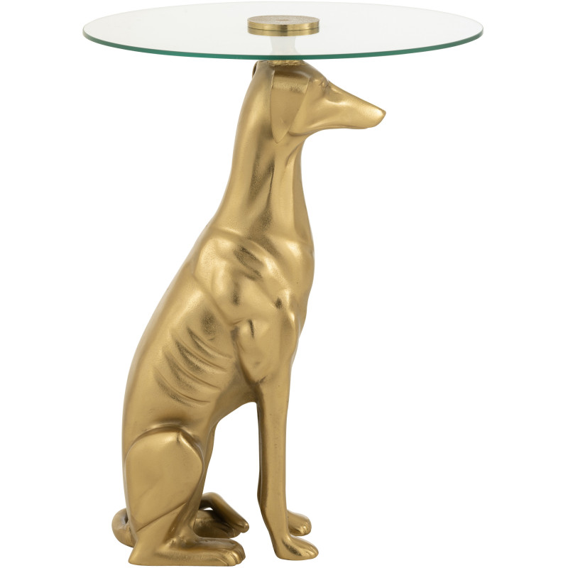 Table d'appoint originale chien Lévrier Ronde en Résine Doré Verre Transparent Dog - 6