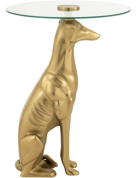 Table d'appoint originale chien Lévrier Ronde en Résine Doré Verre Transparent Dog - 6