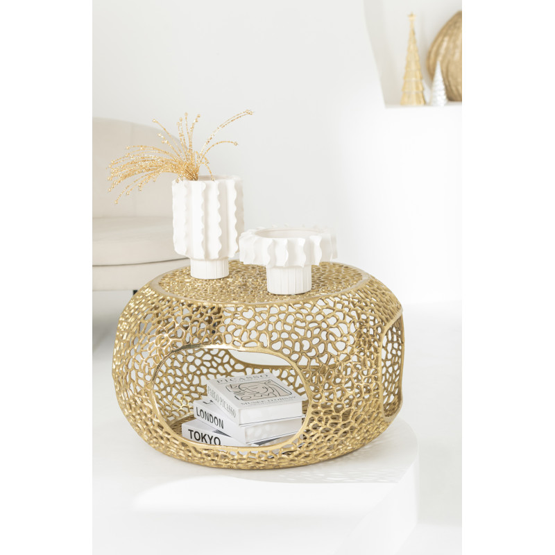 Table basse moderne chic Ronde 1 étagère en Métal Doré Solara - 2