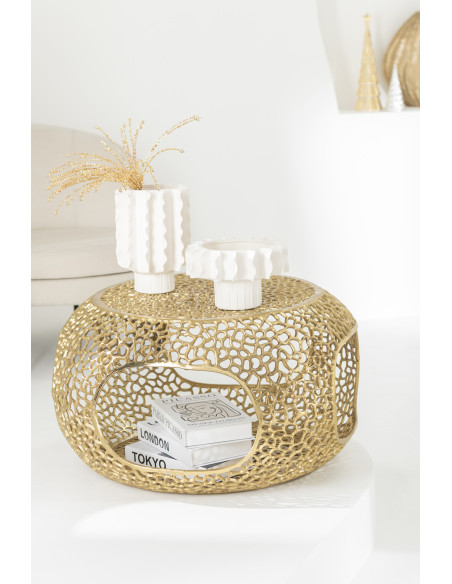 Table basse moderne chic Ronde 1 étagère en Métal Doré Solara - 2