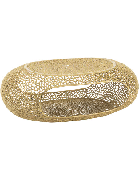 Grande Table basse moderne chic Ovale 1 étagère en Métal Doré Solara - 1