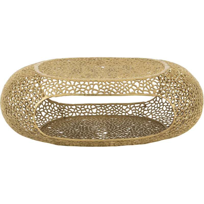 Grande Table basse moderne chic Ovale 1 étagère en Métal Doré Solara - 2