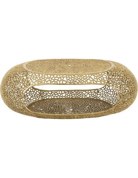Grande Table basse moderne chic Ovale 1 étagère en Métal Doré Solara - 2