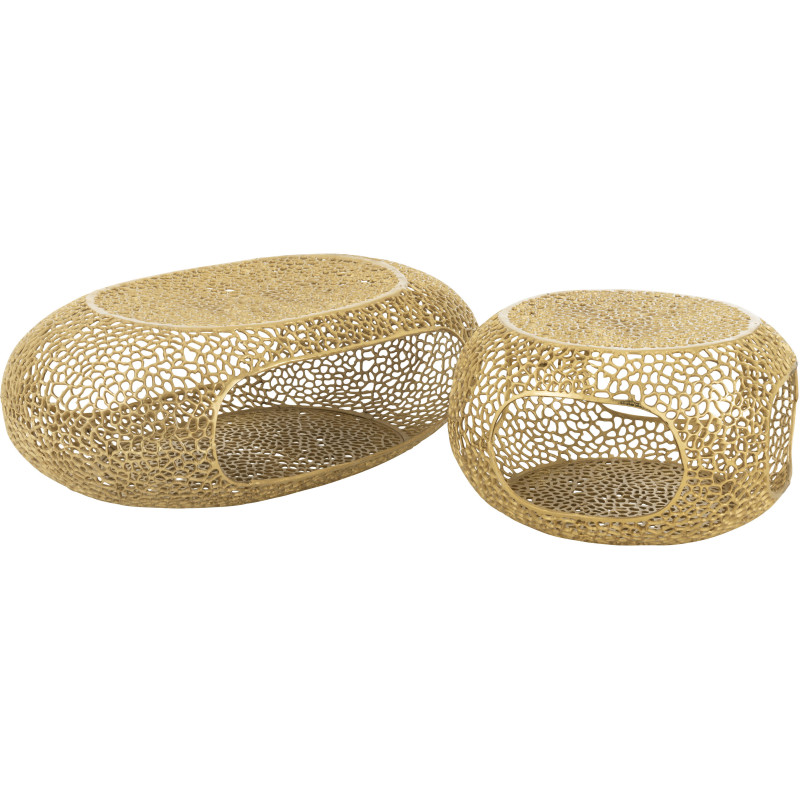 Grande Table basse moderne chic Ovale 1 étagère en Métal Doré Solara - 6