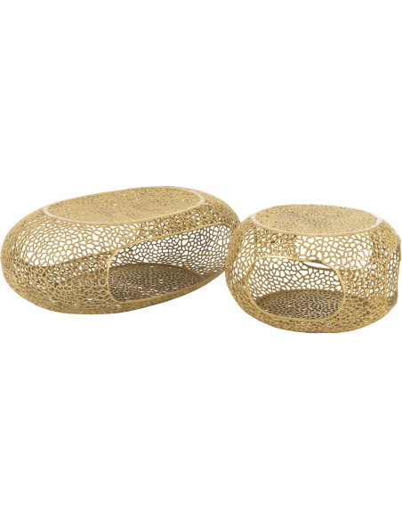 Grande Table basse moderne chic Ovale 1 étagère en Métal Doré Solara - 6