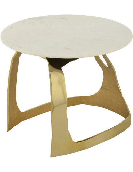 Table d'appoint design Ronde 50 cm en Marbre Blanc Métal Doré Deossa - 1