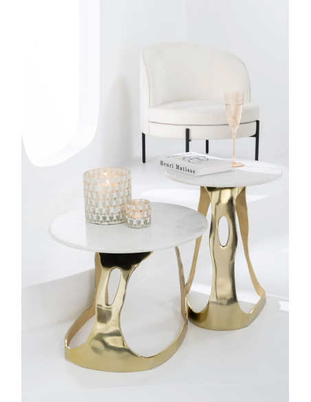 Table d'appoint design Ronde 50 cm en Marbre Blanc Métal Doré Deossa - 2