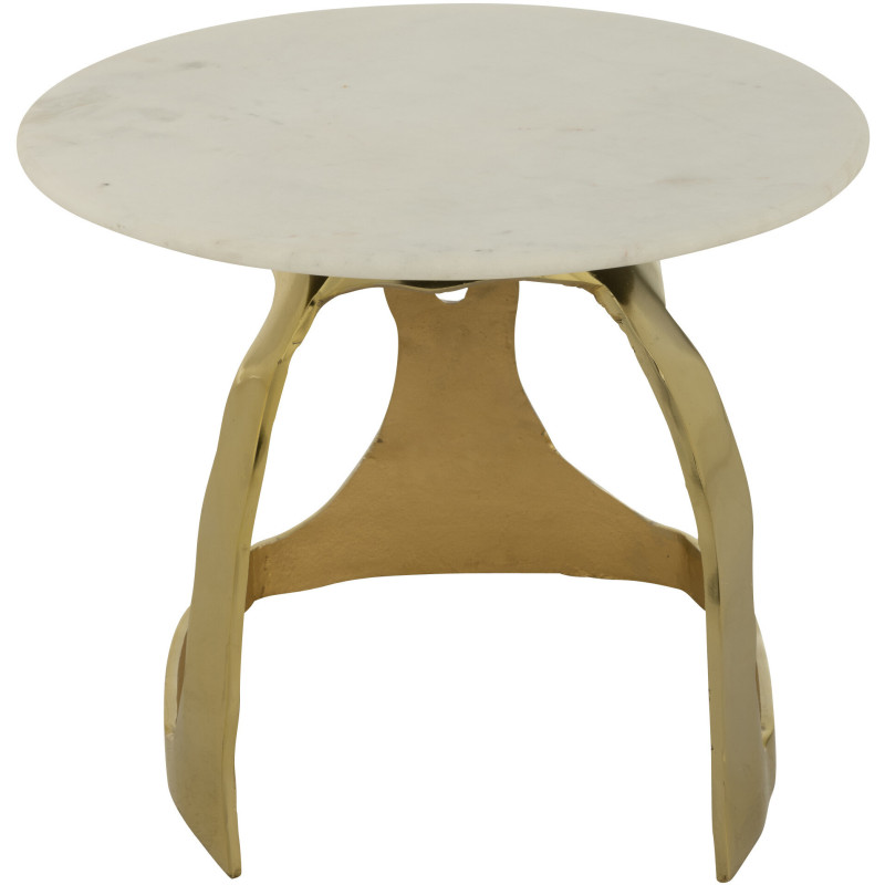 Table d'appoint design Ronde 50 cm en Marbre Blanc Métal Doré Deossa - 3