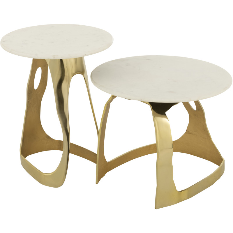 Table d'appoint design Ronde 50 cm en Marbre Blanc Métal Doré Deossa - 8