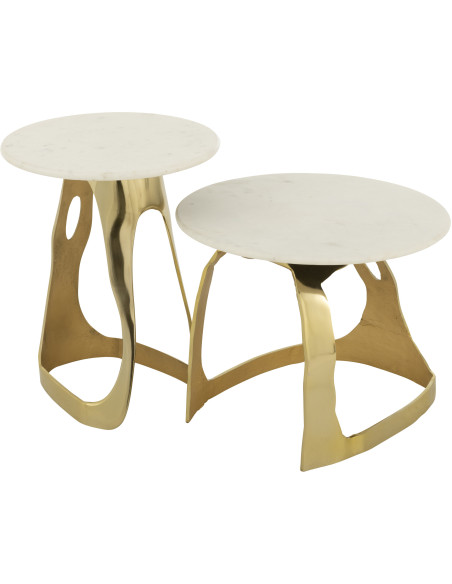 Table d'appoint design Ronde 50 cm en Marbre Blanc Métal Doré Deossa - 8