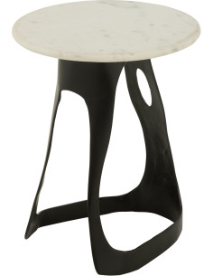 Table d'appoint design Ronde 40 cm en Marbre Blanc Métal Noir Deossa - 1