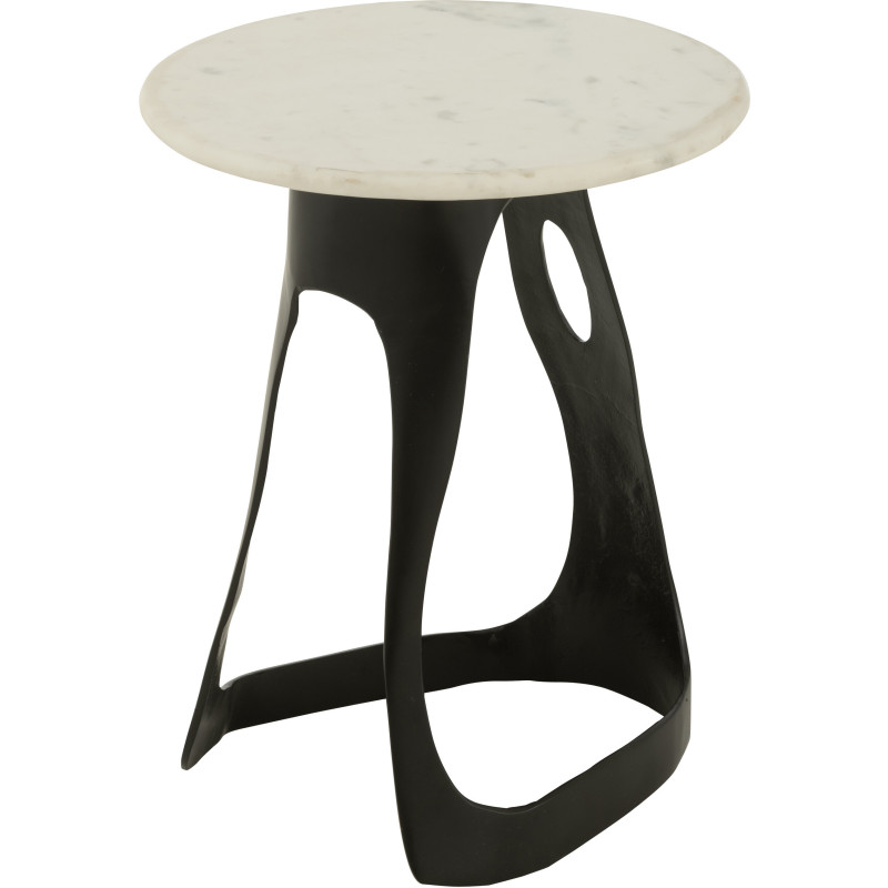 Table d'appoint design Ronde 40 cm en Marbre Blanc Métal Noir Deossa - 1