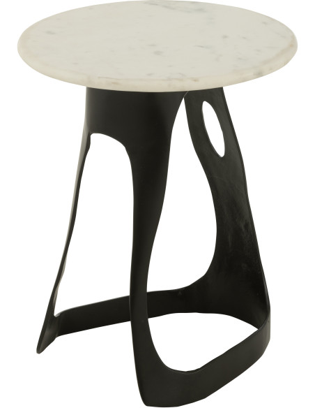 Table d'appoint design Ronde 40 cm en Marbre Blanc Métal Noir Deossa - 1