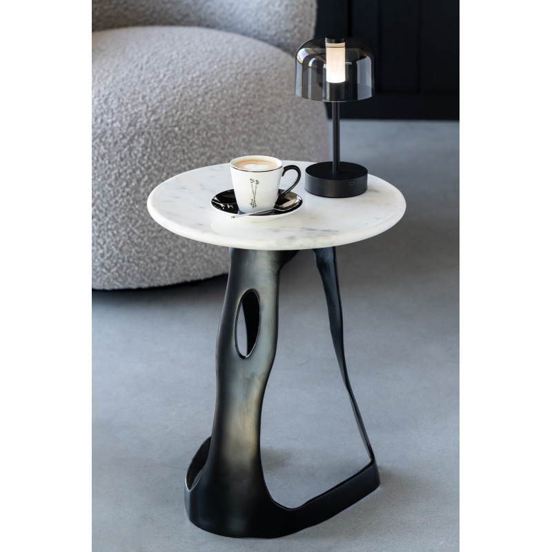 Table d'appoint design Ronde 40 cm en Marbre Blanc Métal Noir Deossa - 2