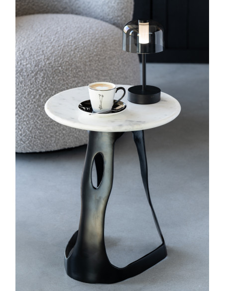 Table d'appoint design Ronde 40 cm en Marbre Blanc Métal Noir Deossa - 2