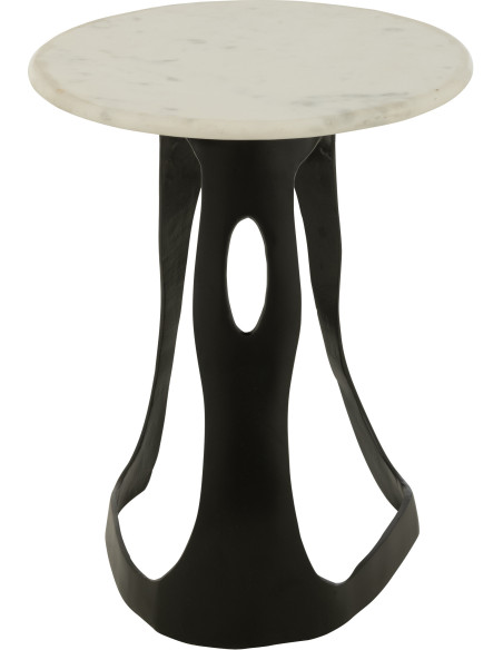 Table d'appoint design Ronde 40 cm en Marbre Blanc Métal Noir Deossa - 5