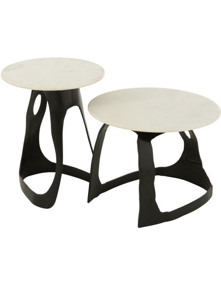 Table d'appoint design Ronde 40 cm en Marbre Blanc Métal Noir Deossa - 8