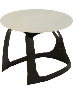 Table d'appoint design Ronde 50 cm en Marbre Blanc Métal Noir Deossa - 1