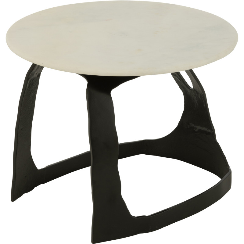 Table d'appoint design Ronde 50 cm en Marbre Blanc Métal Noir Deossa - 1