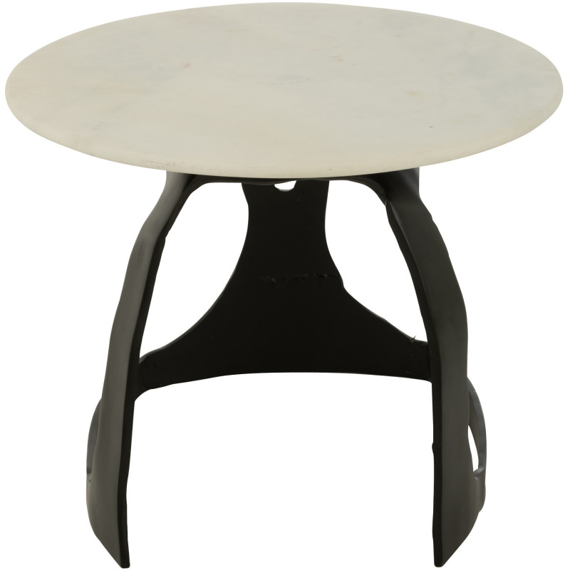 Table d'appoint design Ronde 50 cm en Marbre Blanc Métal Noir Deossa - 2