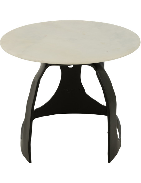 Table d'appoint design Ronde 50 cm en Marbre Blanc Métal Noir Deossa - 2