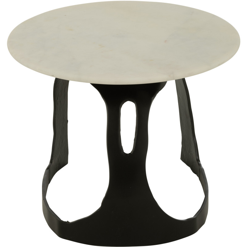 Table d'appoint design Ronde 50 cm en Marbre Blanc Métal Noir Deossa - 4