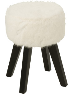 Tabouret scandinave chic poils longs en Bois Noir Tissu Blanc Cocoony - 1
