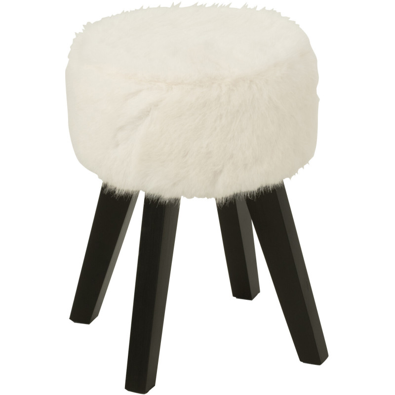 Tabouret scandinave chic poils longs en Bois Noir Tissu Blanc Cocoony - 1