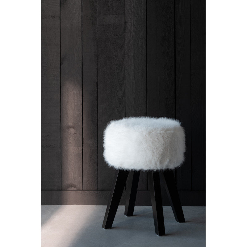 Tabouret scandinave chic poils longs en Bois Noir Tissu Blanc Cocoony - 2