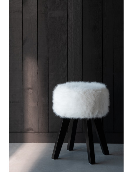 Tabouret scandinave chic poils longs en Bois Noir Tissu Blanc Cocoony - 2