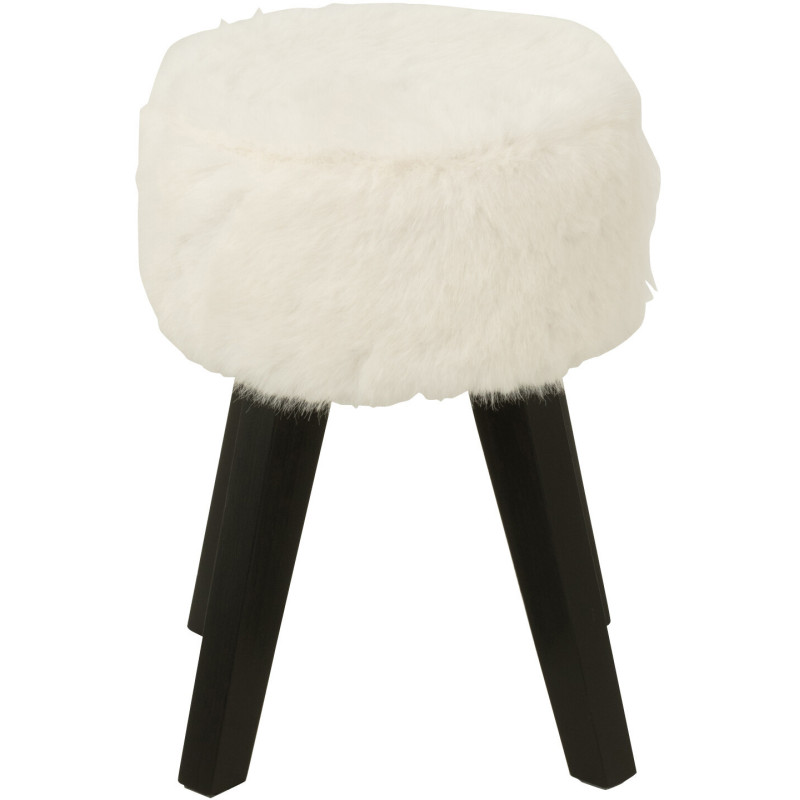 Tabouret scandinave chic poils longs en Bois Noir Tissu Blanc Cocoony - 3
