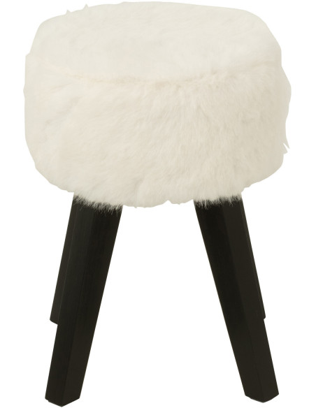 Tabouret scandinave chic poils longs en Bois Noir Tissu Blanc Cocoony - 3
