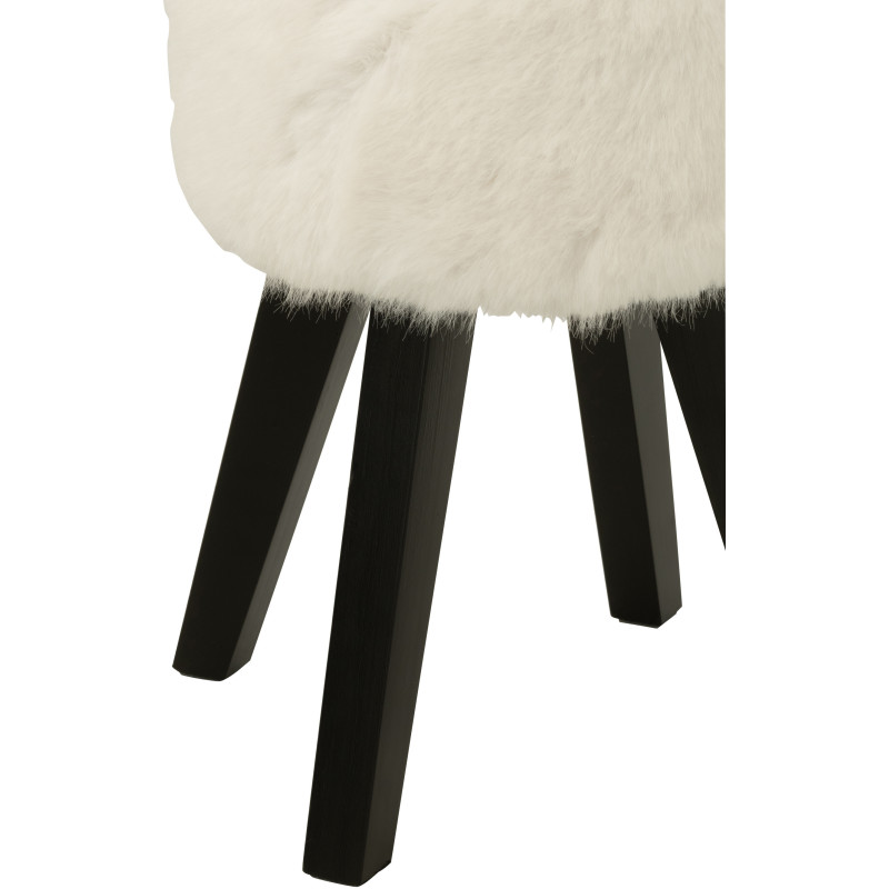 Tabouret scandinave chic poils longs en Bois Noir Tissu Blanc Cocoony - 4