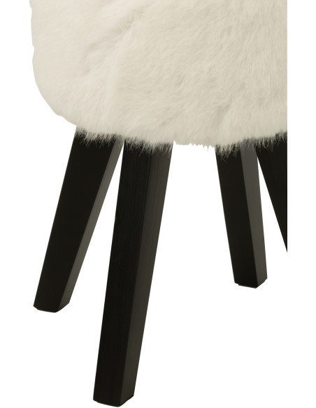 Tabouret scandinave chic poils longs en Bois Noir Tissu Blanc Cocoony - 4