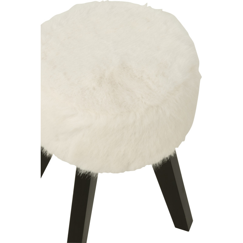 Tabouret scandinave chic poils longs en Bois Noir Tissu Blanc Cocoony - 5