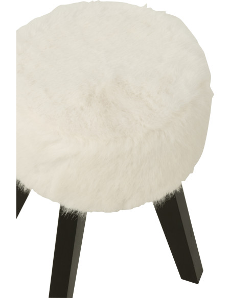 Tabouret scandinave chic poils longs en Bois Noir Tissu Blanc Cocoony - 5