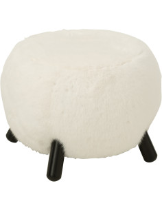 Grand Tabouret scandinave chic poils longs en Bois Noir Tissu Blanc Cocoony - 1